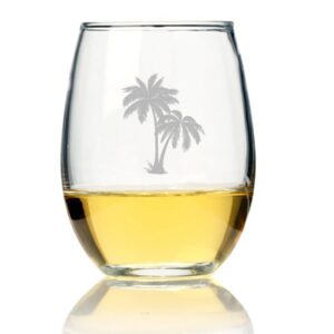 palm tree stemless wine glass