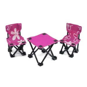 Emily Rose 18 Inch Doll 3-PC Folding Camp Camping Beach Sports Chairs and Table | Doll Furniture is Compatible with16-18" American Girl Dolls