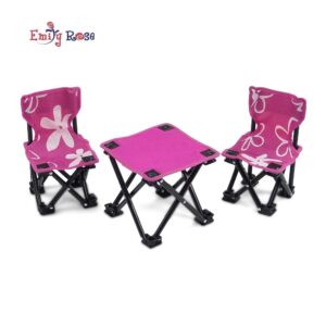 Emily Rose 18 Inch Doll 3-PC Folding Camp Camping Beach Sports Chairs and Table | Doll Furniture is Compatible with16-18" American Girl Dolls