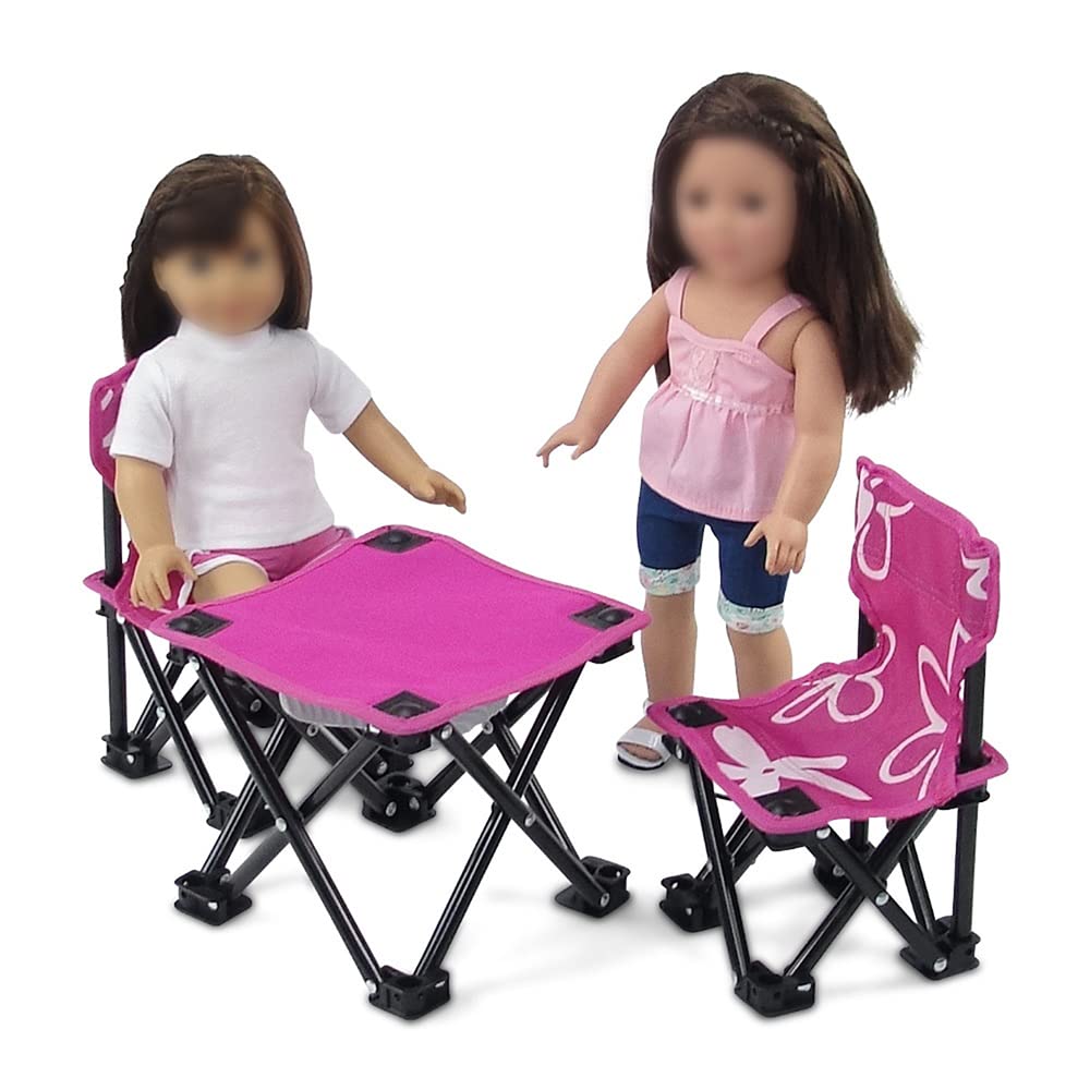 Emily Rose 18 Inch Doll 3-PC Folding Camp Camping Beach Sports Chairs and Table | Doll Furniture is Compatible with16-18" American Girl Dolls