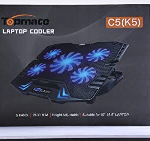 TopMate C5 12-15.6 inch Gaming Laptop Cooler Cooling Pad | 5 Quiet Fans and LCD Screen | 2500RPM Strong Wind Designed for Gamers and Office