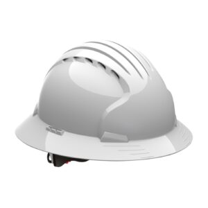 evolution deluxe 6161 280-ev6161-10v full brim hard hat with hdpe shell, 6-point polyester suspension and wheel ratchet adjustment vented, white