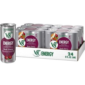 v8 +energy black cherry energy drink, made with real vegetable and fruit juices, 8 fl oz can (4 packs of 6 cans)