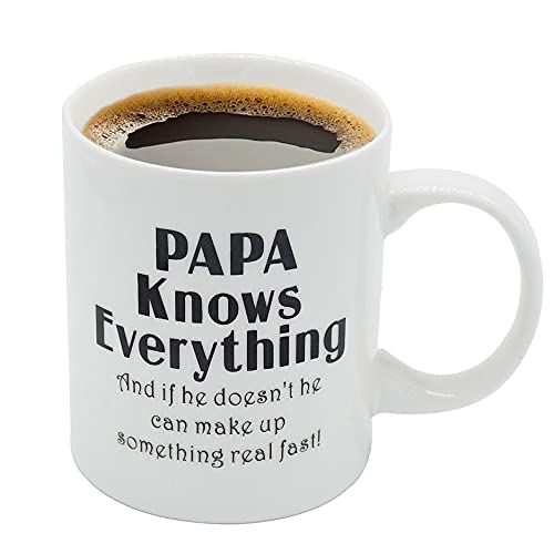 Papa Mug 11OZ Bone China Porcelain Coffee Tea Cup PAPA Knows Everything And if he doesn't he can make up something real fast! Unique Office Gifts for Men & Husband! Father's Day