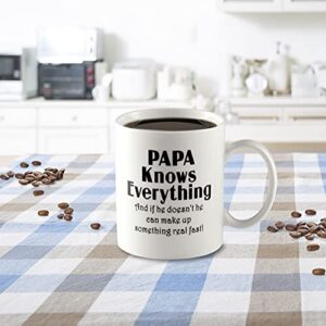 Papa Mug 11OZ Bone China Porcelain Coffee Tea Cup PAPA Knows Everything And if he doesn't he can make up something real fast! Unique Office Gifts for Men & Husband! Father's Day