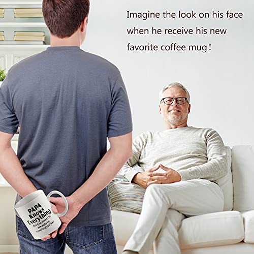 Papa Mug 11OZ Bone China Porcelain Coffee Tea Cup PAPA Knows Everything And if he doesn't he can make up something real fast! Unique Office Gifts for Men & Husband! Father's Day