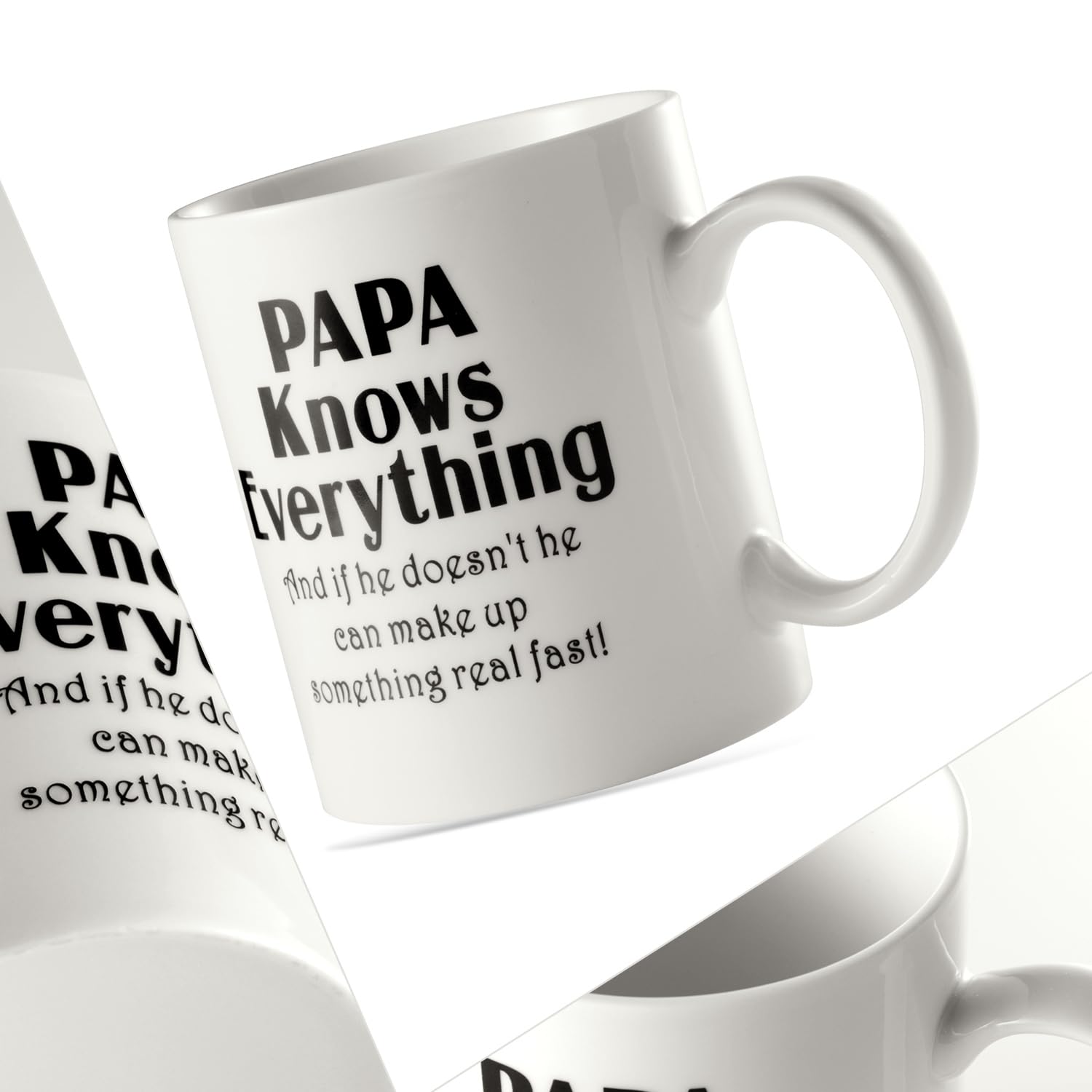 Papa Mug 11OZ Bone China Porcelain Coffee Tea Cup PAPA Knows Everything And if he doesn't he can make up something real fast! Unique Office Gifts for Men & Husband! Father's Day