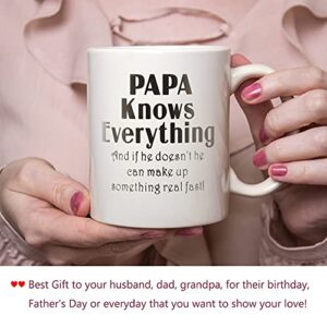 Papa Mug 11OZ Bone China Porcelain Coffee Tea Cup PAPA Knows Everything And if he doesn't he can make up something real fast! Unique Office Gifts for Men & Husband! Father's Day