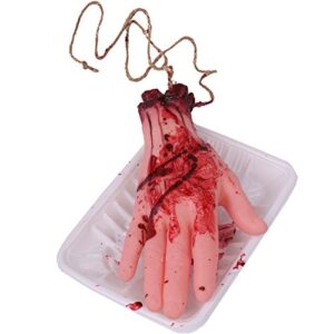 loftus bloody hand in butcher tray halloween 7.5" decoration prop, beige red