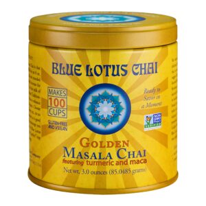 blue lotus chai - golden masala flavor chai - makes 100 cups - 3 ounce masala spiced chai powder with organic spices - instant indian tea no steeping - no gluten