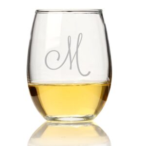 personalized script monogram stemless wine glass