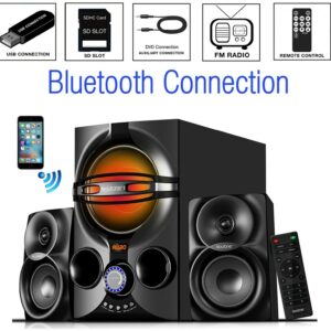 Boytone BT-324F, 2.1 Bluetooth Powerful Home Theater Speaker Systems, with FM Radio, SD USB Ports, Digital Play Back, 40 Watts, RGB Light, Full Function Remote Control, Smartphone, Tablet
