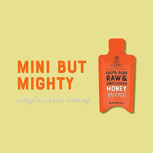 Nate's Honey Minis - Single-Serve 100% Pure, Raw & Unfiltered Honey – 0.49oz Packets, 20ct box