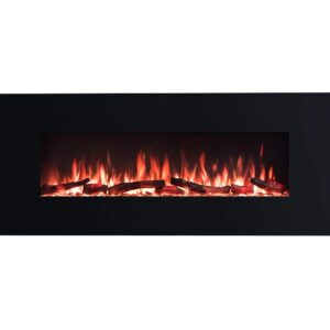 puraflame serena 50 inches wall mounted linear electric fireplace with log set & crystal, adjustable flame color and speed, 750 / 1500w heater, remote with timer, 50.38 x 5.44 x 21.63 inches, black
