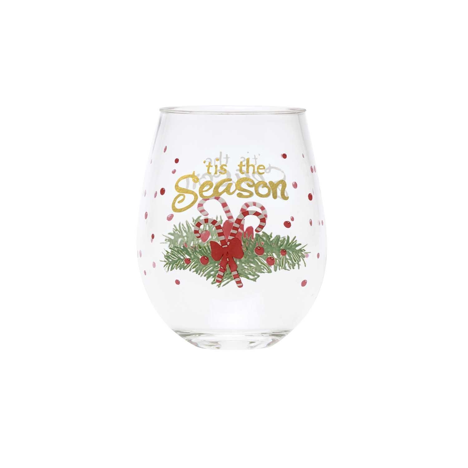 C.R. Gibson 16-Ounce Stemless Holiday Acrylic Wine Glasses, By Lolita, Set of 2, BPA Free, Measures 3.5" x 4.5" - Tis The Season