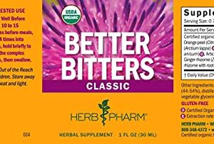 Herb Pharm Better Bitters Certified Organic Digestive Bitters, Classic, 1 Ounce