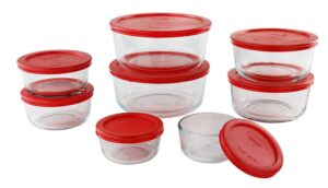 pyrex 16-pc glass food storage set - 7, 4, 2 & 1 cup round containers with lids, bpa-free, dishwasher & microwave safe