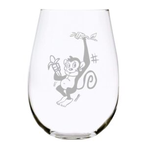 c m monkey 17oz. lead free crystal stemless wine glass,