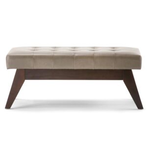 SIMPLIHOME Draper 40 inch Wide Mid Century Modern Rectangle Tufted Ottoman Bench in Ash Blonde Faux Leather, for Living Room, Bedroom