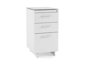 bdi furniture centro 6414 locking 3-drawer file cabinet for home or office with letter or legal-sized file drawer and 2 supply drawers, satin-etched tempered glass top, satin white