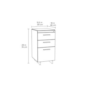 BDI Furniture Centro 6414 Locking 3-Drawer File Cabinet for Home or Office with Letter or Legal-Sized File Drawer and 2 Supply Drawers, Satin-Etched Tempered Glass Top, Satin White