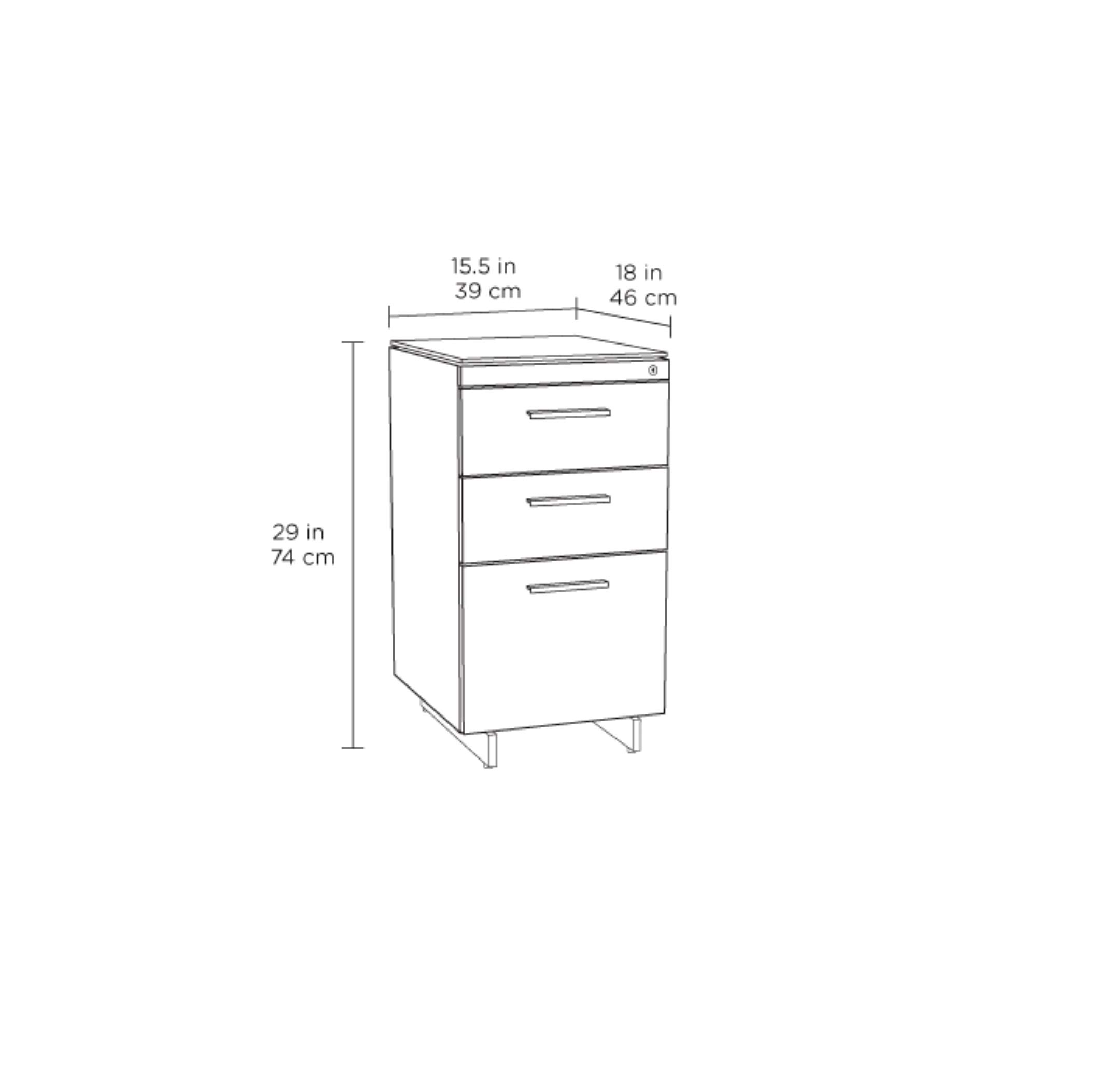 BDI Furniture Centro 6414 Locking 3-Drawer File Cabinet for Home or Office with Letter or Legal-Sized File Drawer and 2 Supply Drawers, Satin-Etched Tempered Glass Top, Satin White