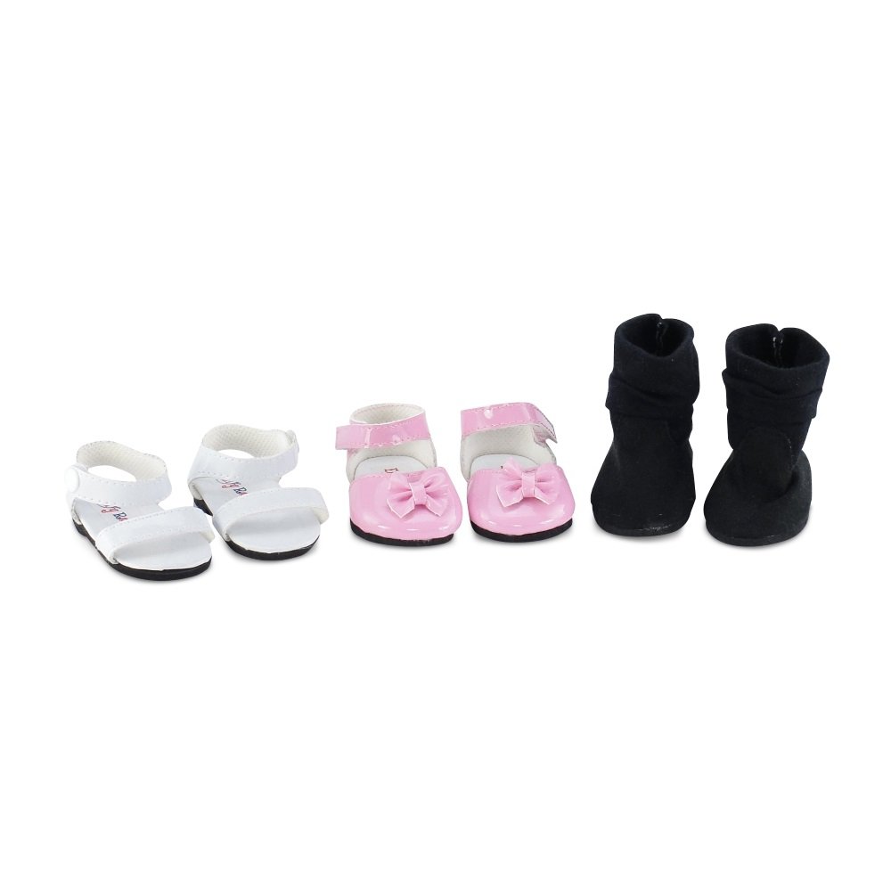 Emily Rose 18 Inch Doll Shoes | Value 3 Pack 18-in Doll Shoes Gift Set: Pink Shoes, White Sandals and Black Boots | Compatible with 18" American Girl Dolls