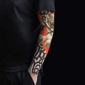 Gospire 6 Pcs Stretchy Nylon Fake Temporary Tattoo Sleeves Body Art Arm Stockings Slip Accessories Halloween Tattoo Soft For Men Women