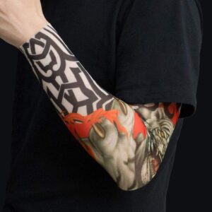 Gospire 6 Pcs Stretchy Nylon Fake Temporary Tattoo Sleeves Body Art Arm Stockings Slip Accessories Halloween Tattoo Soft For Men Women