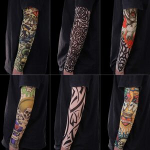 Gospire 6 Pcs Stretchy Nylon Fake Temporary Tattoo Sleeves Body Art Arm Stockings Slip Accessories Halloween Tattoo Soft For Men Women