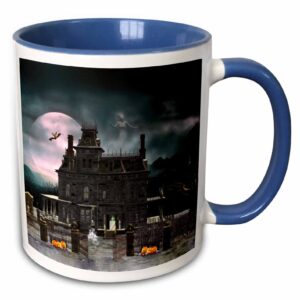 3drose a halloween haunted house in the night with ghosts and creatures two tone mug, 11 oz, blue,mug_181746_6