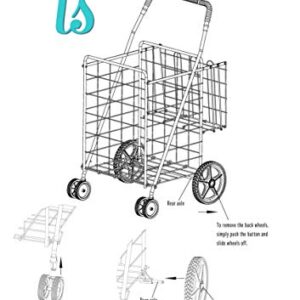 LS Jumbo Deluxe Foldable Utility Shopping Cart with Dual Swivel Wheels and Double Basket- 200 lb Capacity