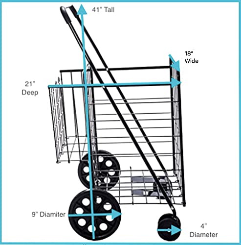 LS Jumbo Deluxe Foldable Utility Shopping Cart with Dual Swivel Wheels and Double Basket- 200 lb Capacity