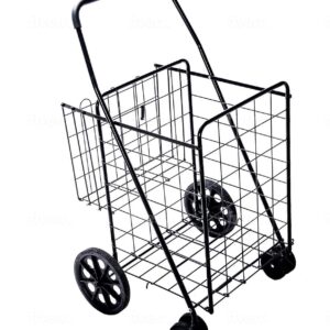 LS Jumbo Deluxe Foldable Utility Shopping Cart with Dual Swivel Wheels and Double Basket- 200 lb Capacity