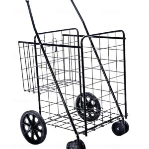 LS Jumbo Deluxe Foldable Utility Shopping Cart with Dual Swivel Wheels and Double Basket- 200 lb Capacity