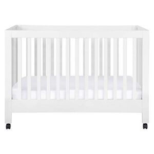 Babyletto Maki Full-Size 2-in-1 Portable Folding Crib with Toddler Bed Conversion Kit in White, Greenguard Gold Certified