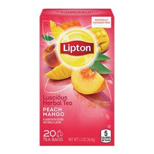 lipton peach mango herbal tea bags, 20 count (pack of 6)