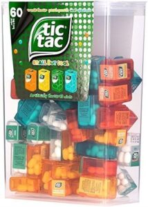 tic tac box with 60 mini boxes (mint, orange, spearmint, peach and passion fruit) 234g by tic tac