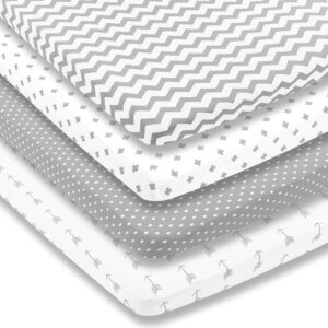 Pack n Play Sheets – Premium Pack and Play Sheets 4 Pack – 100% Super Soft Jersey Knit Cotton Playard Mattress Sheets – Portable Playpen Fitted Play Yard Mini Crib Sheet for Boy & Girl (24 x 38 x 5)