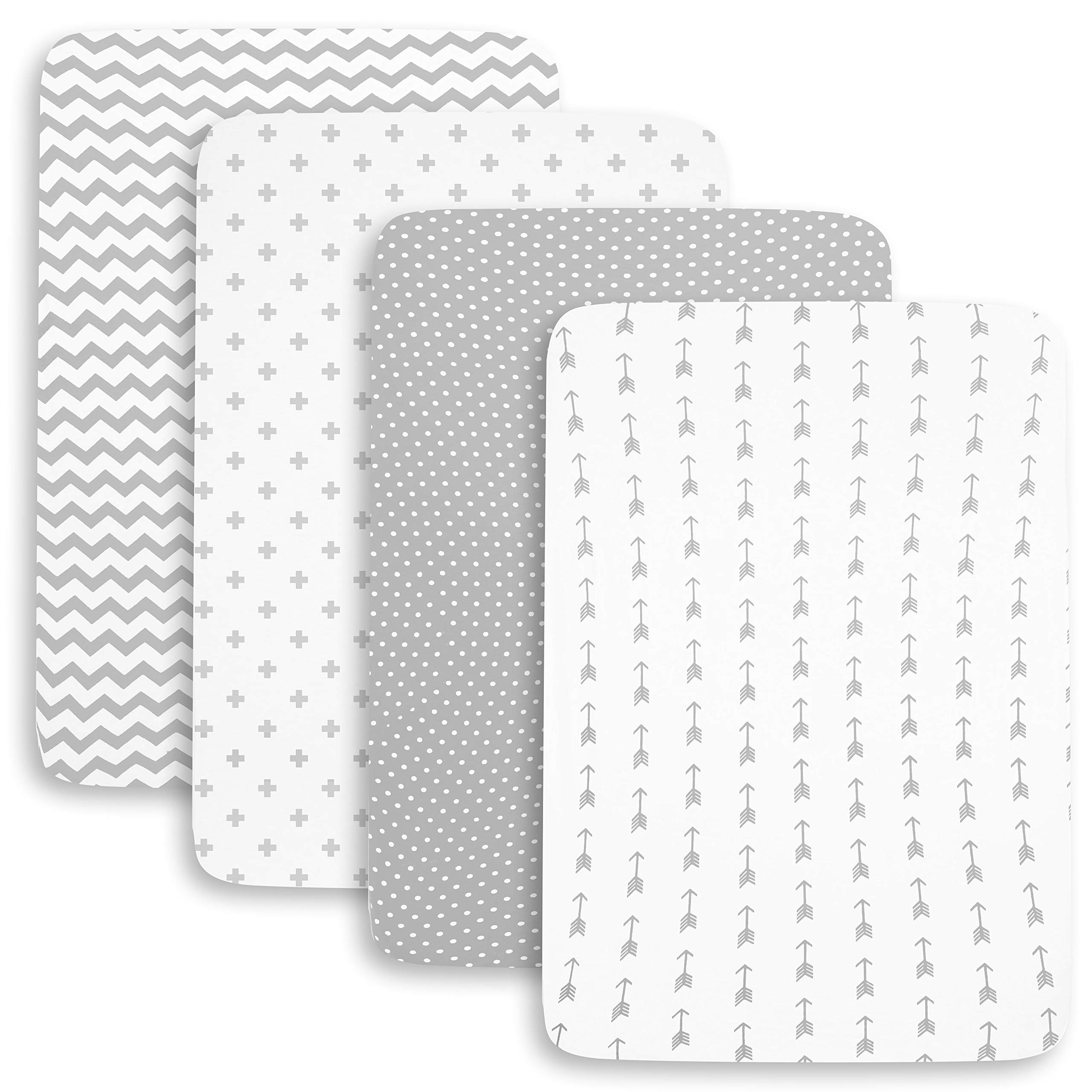 Pack n Play Sheets – Premium Pack and Play Sheets 4 Pack – 100% Super Soft Jersey Knit Cotton Playard Mattress Sheets – Portable Playpen Fitted Play Yard Mini Crib Sheet for Boy & Girl (24 x 38 x 5)