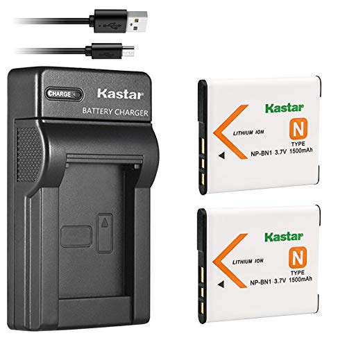 Kastar 2 Battery + Charger Replacement for Sony NP-BN1 DSC-QX10 QX30 QX100 DSC-TF1 DSC-TX10 TX20 DSC-TX30 DSC-W530 DSC-W570 DSC-W650 DSC-W800 DSC-W830