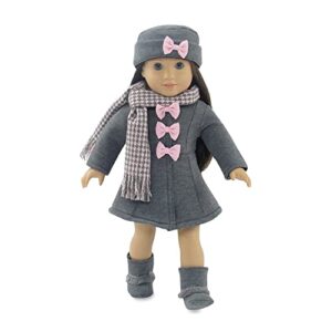 emily rose 18-inch doll clothes - grey and pink 4 pc 18" doll winter coat outdoor outfit, includes matching hat, boots and scarf | compatible with american girl dolls