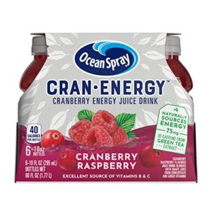 ocean spray, cran-energy cranberry raspberry energy juice drink, 10 fl oz bottles, 6 ct