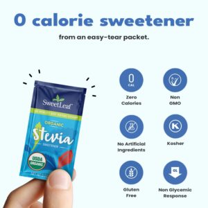 SweetLeaf Organic Stevia Packets - Zero Calorie Stevia Powder, No Bitter Aftertaste, Sugar Substitute for Keto Coffee, Nothing Artificial, Non-GMO Stevia Sweetener Packets, 70 Count (Pack of 2)