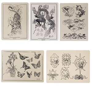 5pcs tattoo practice skin nontoxic soft permanent makeup tools for tattoo learning training summer stickers(tiger, skull, flower, lotus , dragon tattoos)