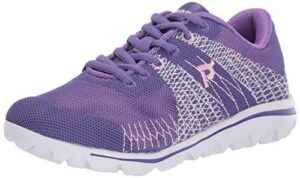 propet women's travelactiv knit walking shoe, purple/pink, 6 2e us