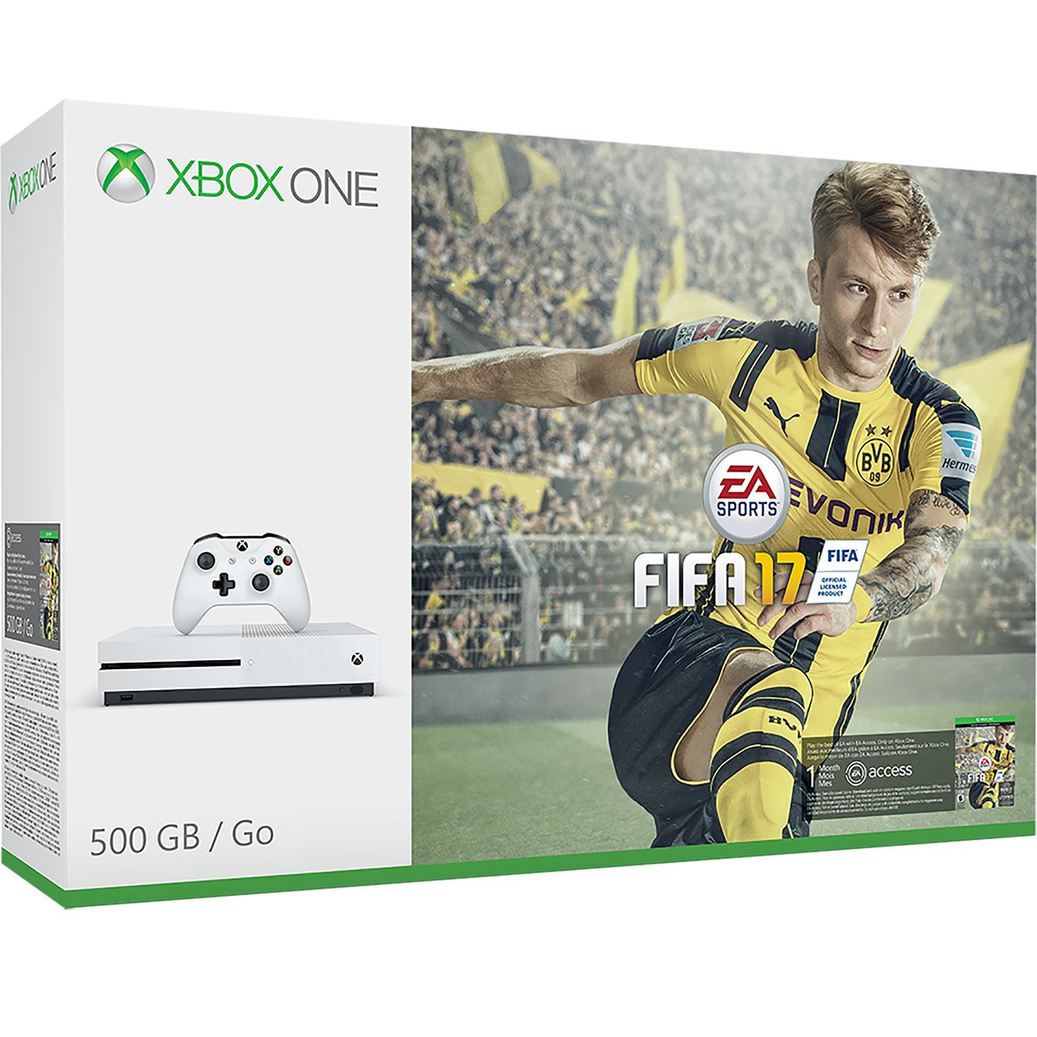 Microsoft Xbox One S FIFA 17 Bundle (500GB) - Game Pad Supported - Wireless - White - AMD Radeon Graphics Core Next - 3840 x 2160-16:9-2160p - Blu-ray Disc Player - 500 GB HDD - Gigabit Ethernet -