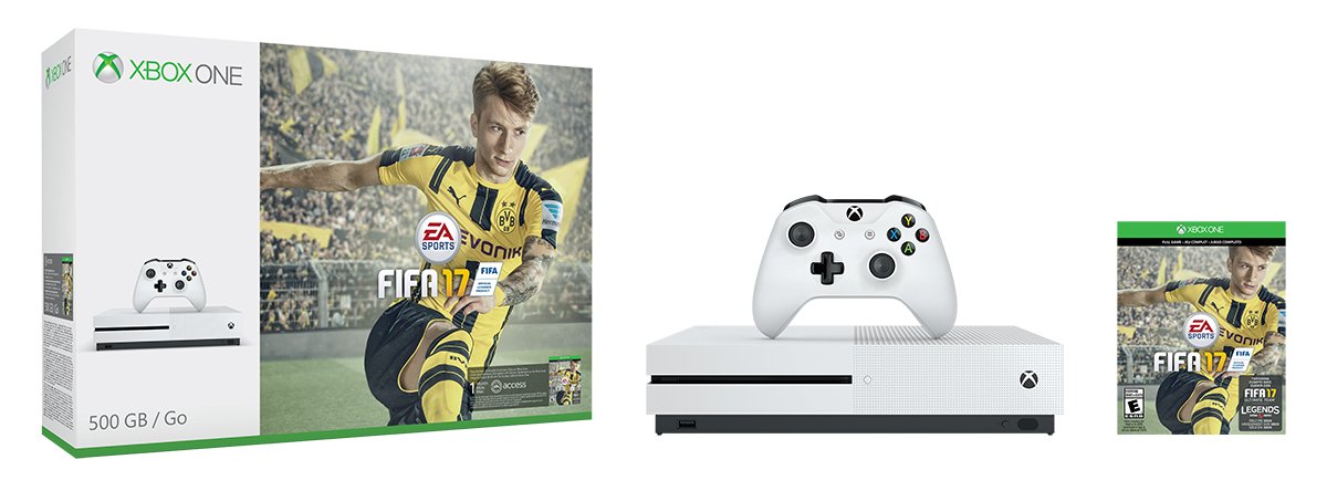 Microsoft Xbox One S FIFA 17 Bundle (500GB) - Game Pad Supported - Wireless - White - AMD Radeon Graphics Core Next - 3840 x 2160-16:9-2160p - Blu-ray Disc Player - 500 GB HDD - Gigabit Ethernet -