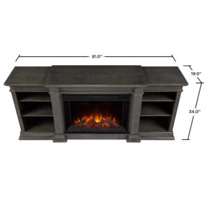 Real Flame Eliot Grand Electric Fireplace TV Stand, Solid Wood with Adjustable Shelves, Includes Mantel, Firebox & Remote Control Antique Grey