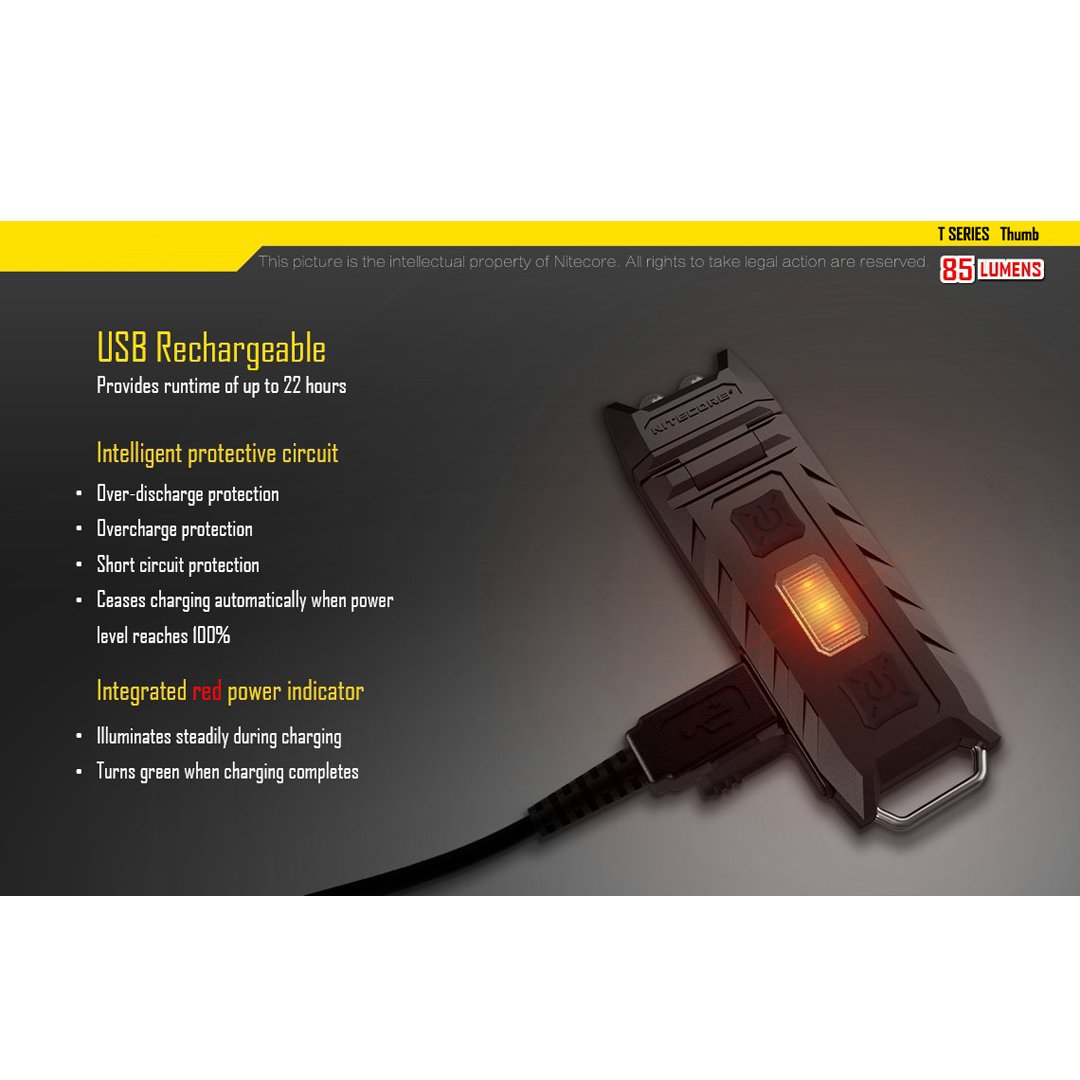 Nitecore Thumb 85 Lumens USB Rechargeable White & Red LED Keychain Light - Tiltable Work Light with Clip and a LumenTac USB Charging Cable